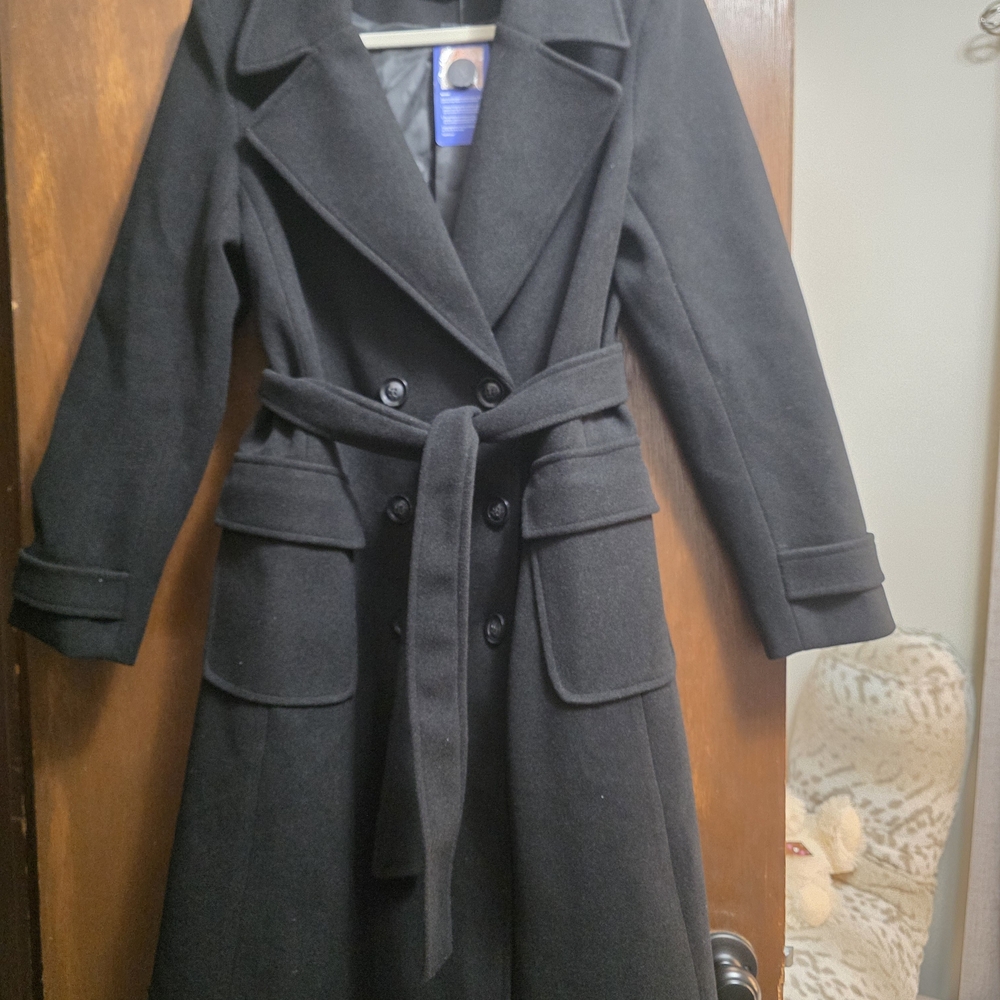 REACTION WOMENS' BLACK WOOL OVERCOAT PEACOAT TRENCH JACKET SIZE M New With Tag